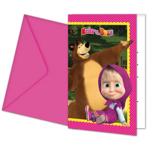 Masha and the Bear parti temanıza uygun kağıt davetiye. Zarfı ile birlikte gelir.